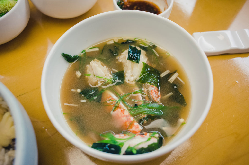 Miso Soup with Shrimp and Edamame Noodles
