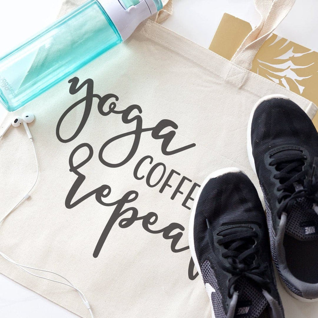 Yoga, Coffee and Repeat Gym Cotton Canvas Tote Bag.