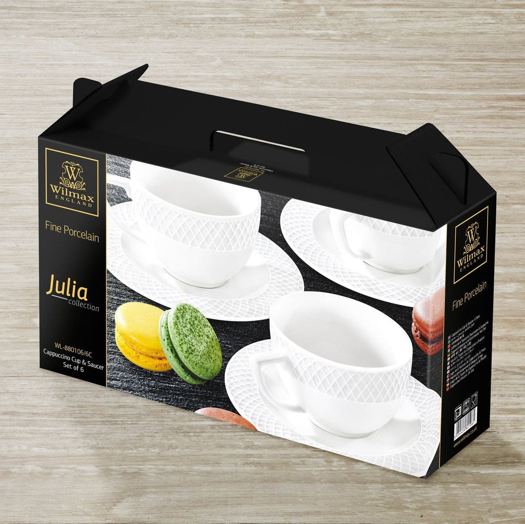 [A] Fine Porcelain 6 Oz | 170 Ml Cappuccino Cup & 5.5" Saucer Set Of 6.