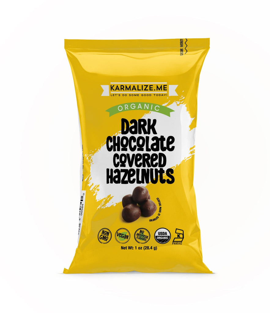1 oz. Organic Vegan Dark Chocolate Covered Hazelnuts - Pack of 6.