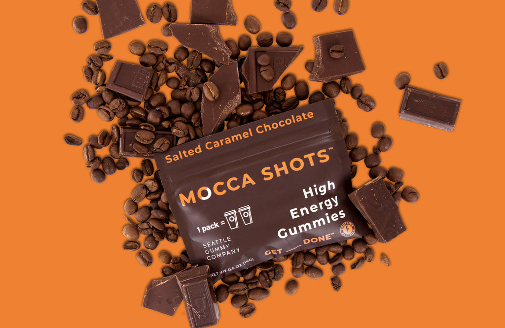 Mocca Shots Salted Caramel Chocolate Caffeine Gummy 12-pack.
