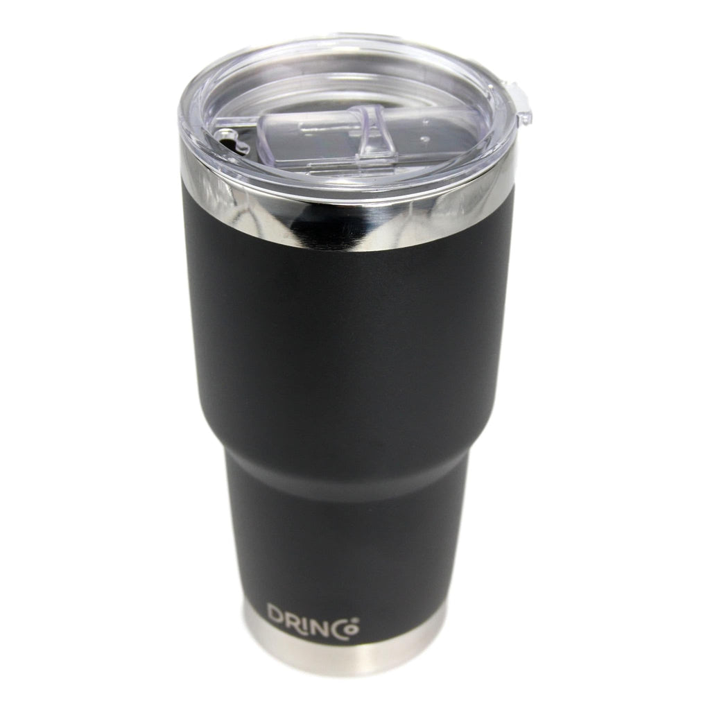 DRINCO® 30oz Insulated Tumbler Spill Proof Lid w/2 Straws (Black).