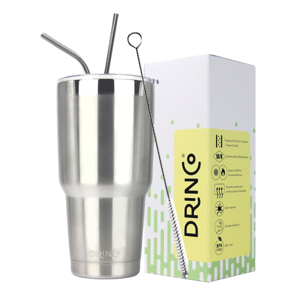DRINCO® 30oz Insulated Tumbler Spill Proof Lid w/2 Straws (Brushed).