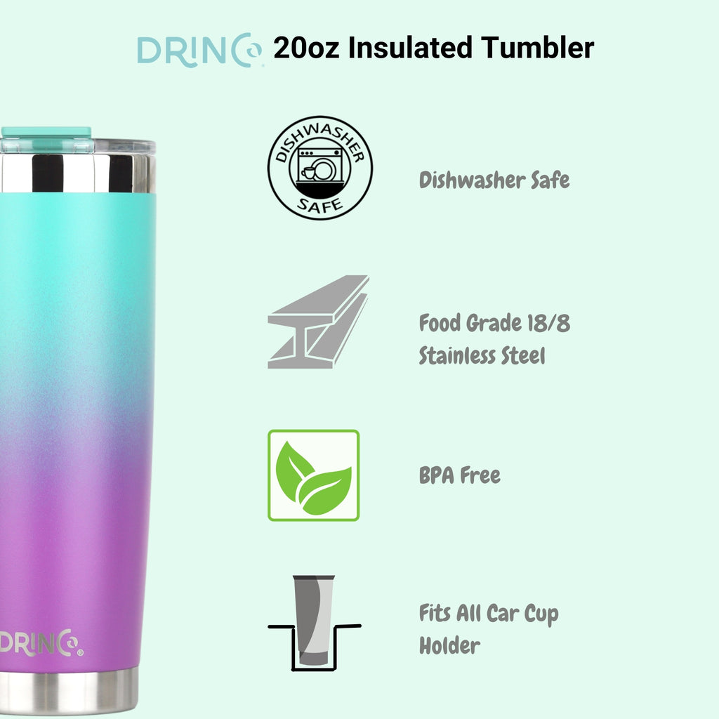 DRINCO® 20oz Insulated Tumbler Spill Proof Lid 2 Straws(Ombre Teal).
