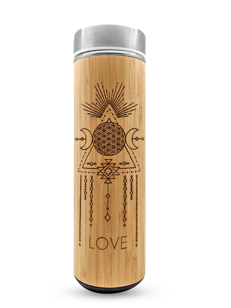 17.9oz LOVE Premium Insulated Bamboo Water Bottle.