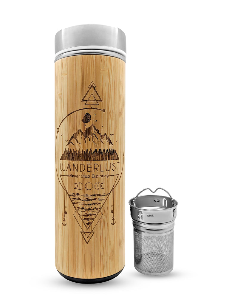 17.9oz WANDERLUST Premium Insulated Bamboo Water Bottle.