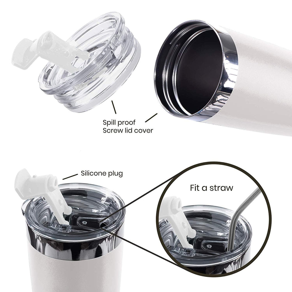 DRINCO® 20oz Insulated Tumbler Spill Proof Lid 2 Straws(Arctic White).
