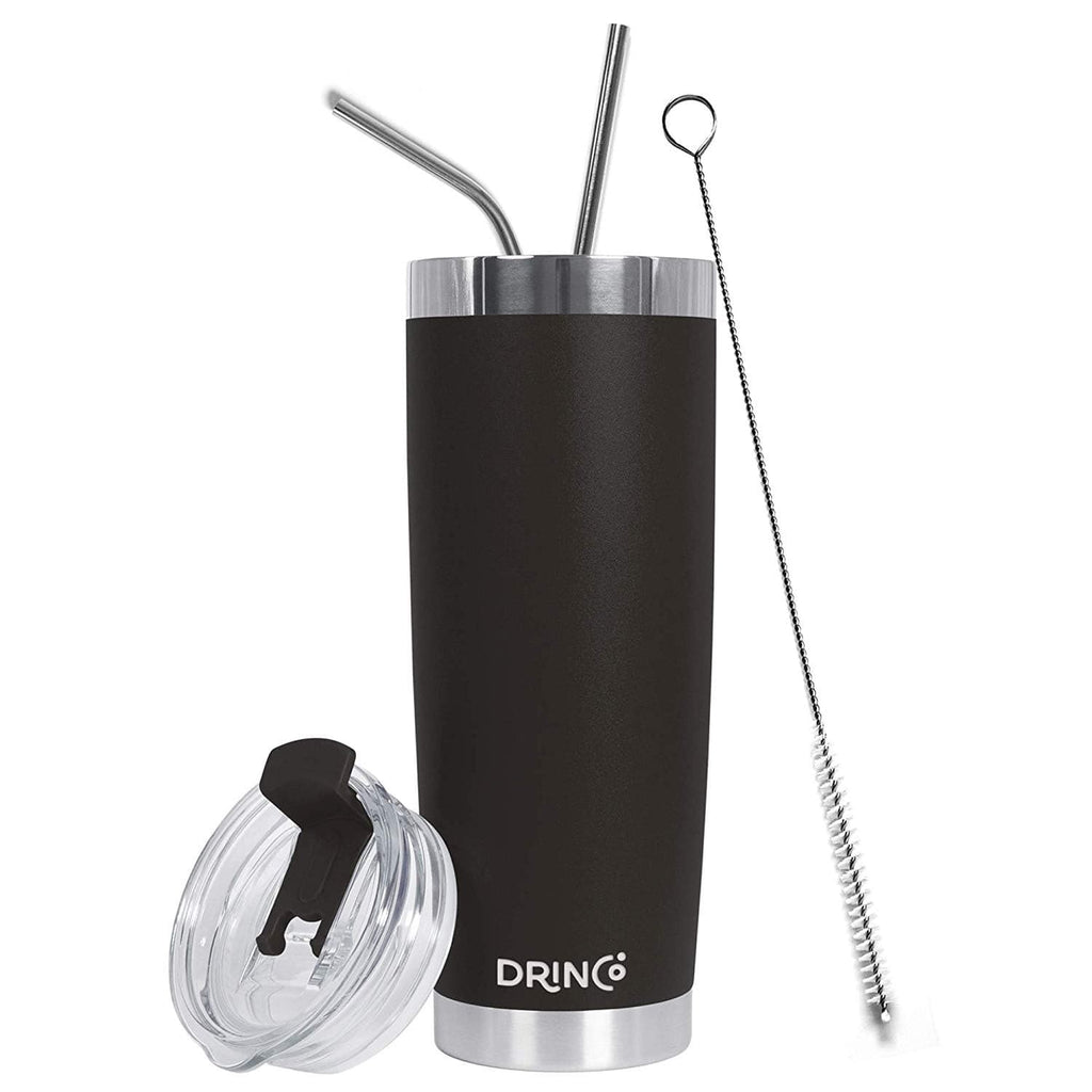 DRINCO®  20oz Insulated Tumbler w/Spill Proof Lid, 2 Straws(Black).