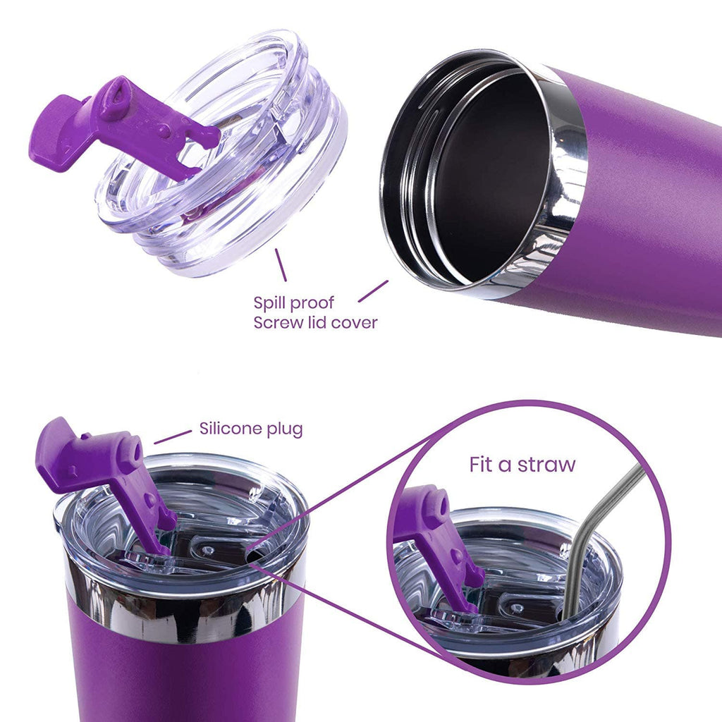 DRINCO®  20oz Insulated Tumbler w/Spill Proof Lid, 2 Straws(Purple).