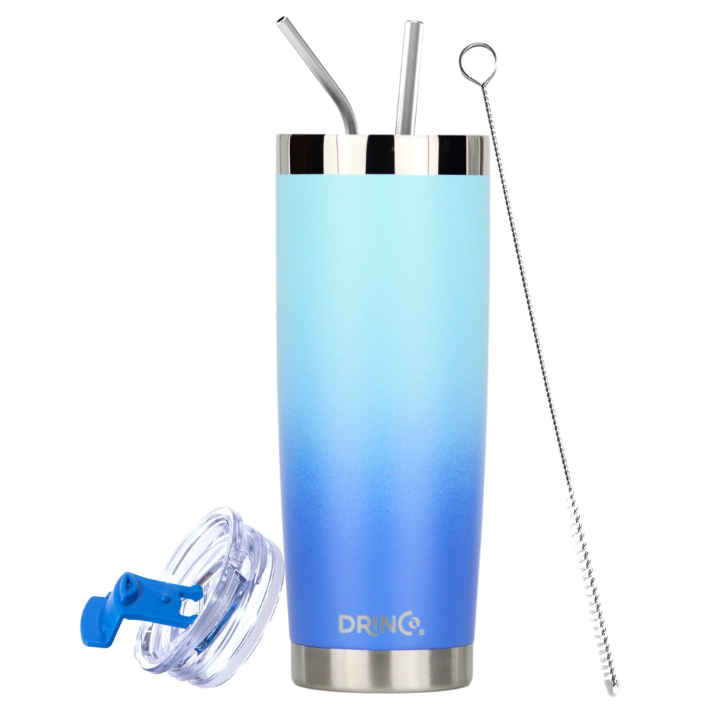 DRINCO® 20oz Insulated Tumbler Spill Proof Lid 2 Straws(SkyBlue).
