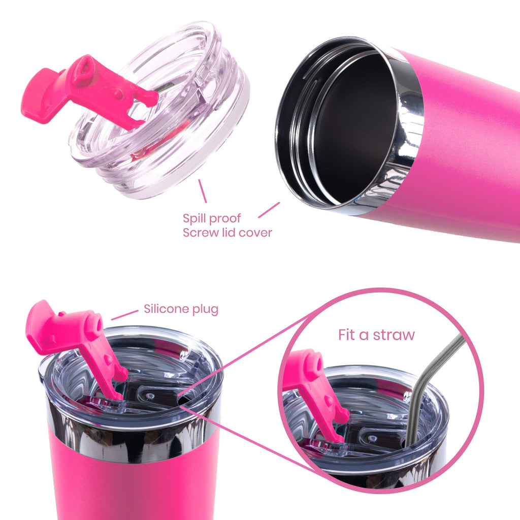 DRINCO®  20oz Insulated Tumbler Spill Proof Lid 2 Straws(Island Pink).