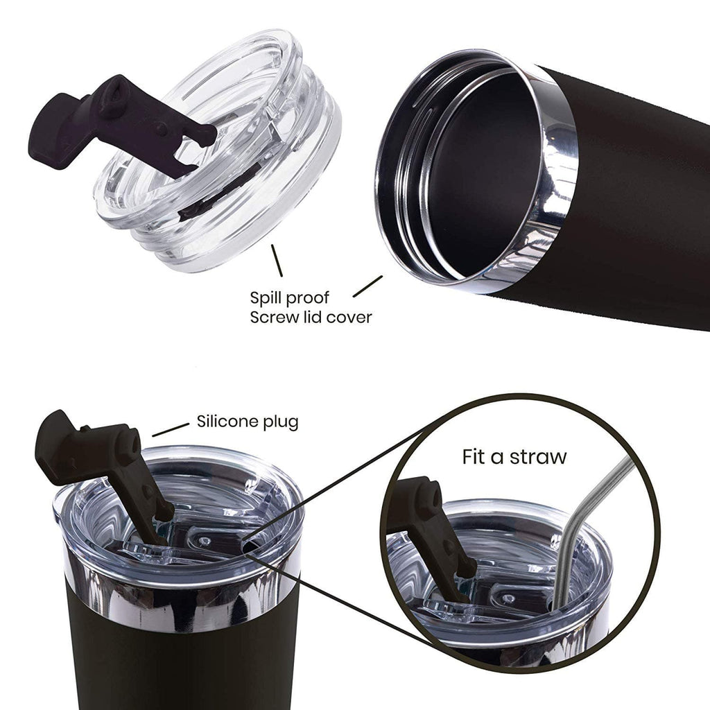 DRINCO®  20oz Insulated Tumbler w/Spill Proof Lid, 2 Straws(Black).