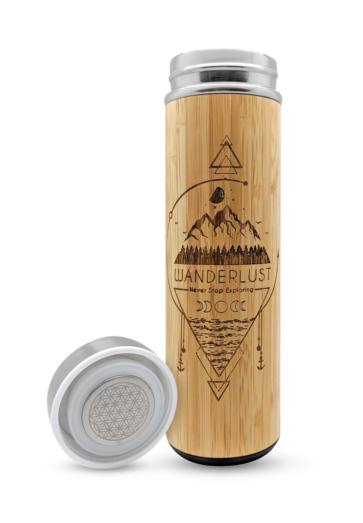 17.9oz WANDERLUST Premium Insulated Bamboo Water Bottle.