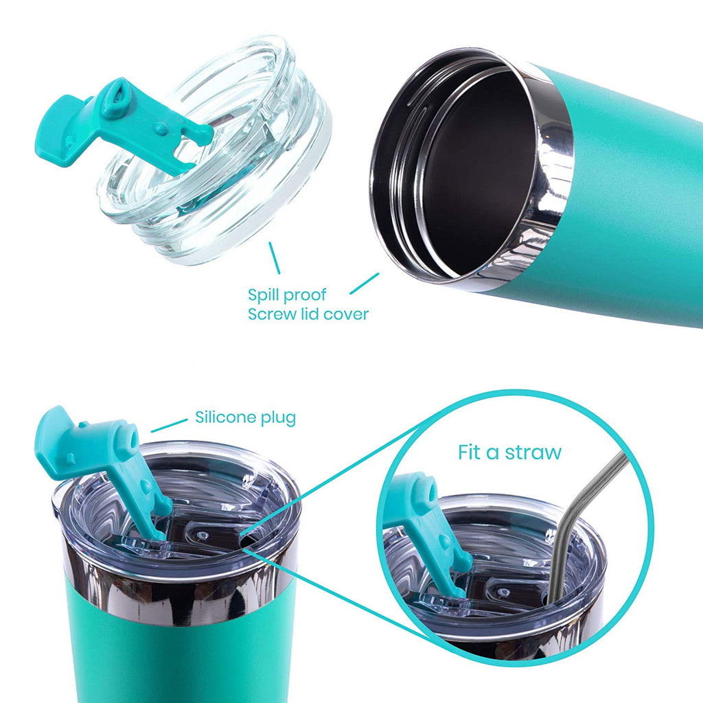 DRINCO® 20oz Insulated Tumbler Spill Proof Lid 2 Straws(Ombre Teal).